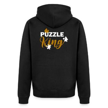 Puzzle-König-Spruch für Puzzle-Fans - Unisex Premium Bio Zip Hoodie - Schwarz - Hinten - Nico (187cm)