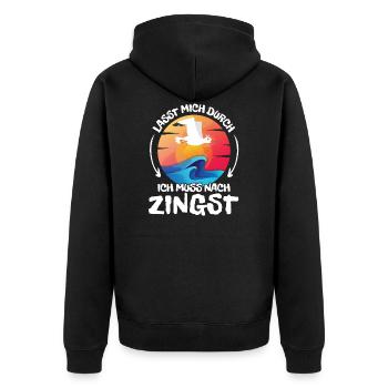 Lasst mich durch nach Zingst Möwe Sonne Strand - Unisex Premium Bio Zip Hoodie - Schwarz - Hinten - Nico (187cm)
