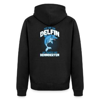 Delfin Behindert Sarkasmus Lustiger Spruch - Unisex Premium Bio Zip Hoodie - Schwarz - Hinten - Nico (187cm)