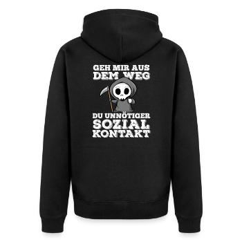 Sensenmann Sozialer Kontakt Abstand Spruch Humor - Unisex Premium Bio Zip Hoodie - Schwarz - Hinten - Nico (187cm)