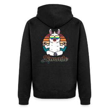 Lamaste | Lama macht Yoga Geschenk - Unisex Premium Bio Zip Hoodie - Schwarz - Hinten - Nico (187cm)