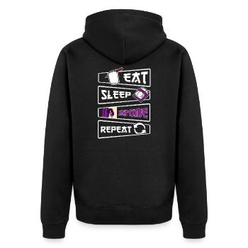 Anime Eating Sleep Repeat Saying Kawaii - Unisex Premium Organic Zip Hoodie - black - Back - Nico (187cm)
