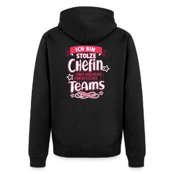 Chefin Team Firma Konzern Büro - Unisex Premium Bio Zip Hoodie - Schwarz - Hinten - Nico (187cm)