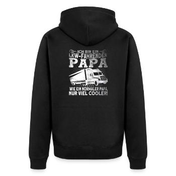 LKW Fahrender Papa LKW-Fahrer Fernfahrer Geschenk - Unisex Premium Bio Zip Hoodie - Schwarz - Hinten - Nico (187cm)