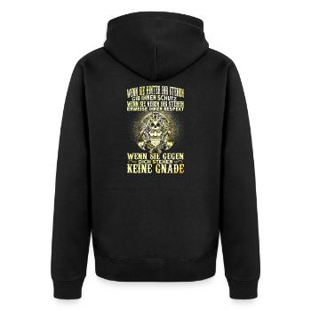 Wikinger Nordmänner Mythologie Spruch Motiv - Unisex Premium Bio Zip Hoodie - Schwarz - Hinten - Nico (187cm)