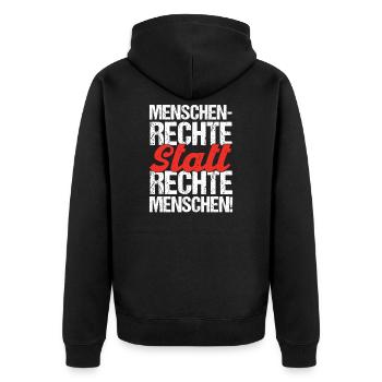 Menschenrechte statt rechte Menschen Antirassismus - Unisex Premium Bio Zip Hoodie - Schwarz - Hinten - Nico (187cm)