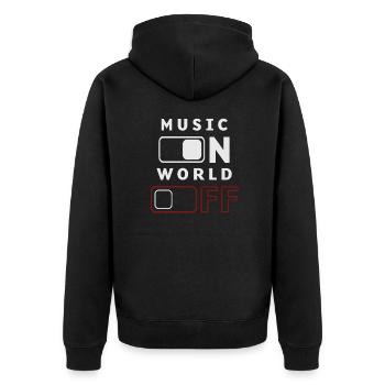 Music On, World Off - Unisex Premium Bio Zip Hoodie - Schwarz - Hinten - Nico (187cm)