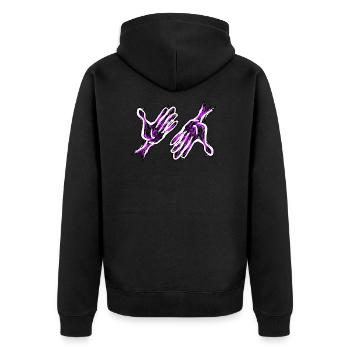 lila Hand Hände - Unisex Premium Bio Zip Hoodie - Schwarz - Hinten - Nico (187cm)
