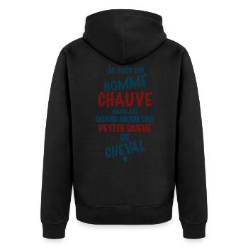 Le Chauve heureux de sa petite queue de cheval - Veste à capuche bio Premium Unisexe - noir - Dos - Nico (187cm)
