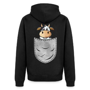Kuh in der Tasche Tier Brusttasche Kuh Rind - Unisex Premium Bio Zip Hoodie - Schwarz - Hinten - Nico (187cm)