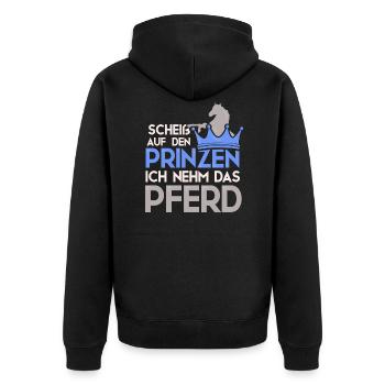 Scheiß auf den Prinzen ich nehm das Pferd - Unisex Premium Bio Zip Hoodie - Schwarz - Hinten - Nico (187cm)