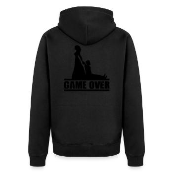 Game Over - Unisex Premium Bio Zip Hoodie - Schwarz - Hinten - Nico (187cm)