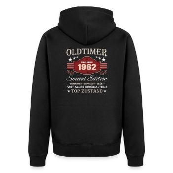 Oldtimer 1962 Opa Vintage - Unisex Premium Bio Zip Hoodie - Schwarz - Hinten - Nico (187cm)