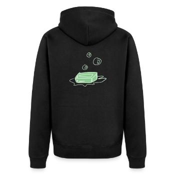 seife sauber - Unisex Premium Bio Zip Hoodie - Schwarz - Hinten - Nico (187cm)