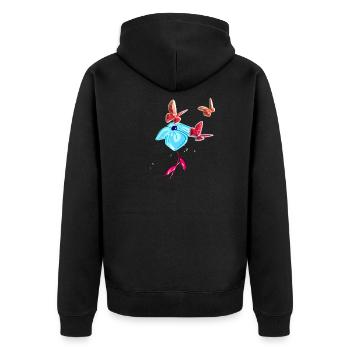 frühling blau blume tier natur rot - Unisex Premium Bio Zip Hoodie - Schwarz - Hinten - Nico (187cm)