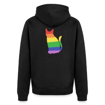katze lgbt liebe farben regenbogen - Unisex Premium Bio Zip Hoodie - Schwarz - Hinten - Nico (187cm)