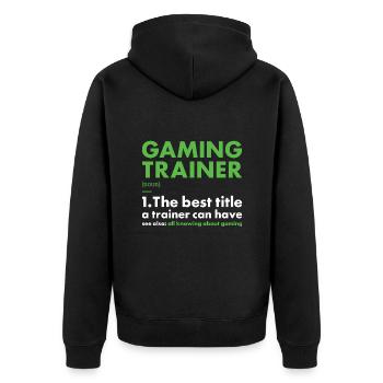 Gamer Trainer Definition Gaming - Unisex Premium Organic Zip Hoodie - black - Back - Nico (187cm)