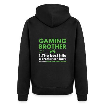 Gamer Brother Definition Gaming - Unisex Premium Bio Zip Hoodie - Schwarz - Hinten - Nico (187cm)