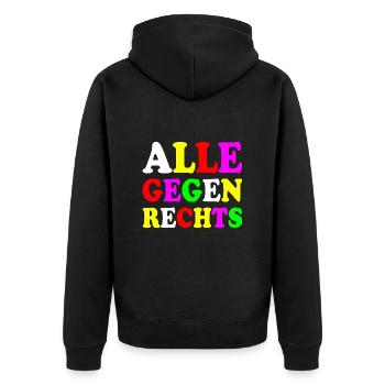 Alle gegen rechts - Unisex Premium Bio Zip Hoodie - Schwarz - Hinten - Nico (187cm)