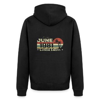 millésime de juin 43e anniversaire né 1981 vibe - Veste à capuche bio Premium Unisexe - noir - Dos - Nico (187cm)