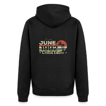 June 32nd Anniversary Born 1992 Vibe Vintage - Unisex Premium Organic Zip Hoodie - black - Back - Nico (187cm)