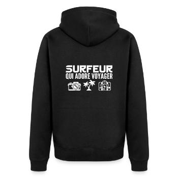 Voyageurs & Surfeurs : Passion & Découverte - Veste à capuche bio Premium Unisexe - noir - Dos - Nico (187cm)