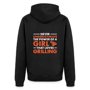 Griller Never Underestimate The Power Of A Girl - Unisex Premium Bio Zip Hoodie - Schwarz - Hinten - Nico (187cm)