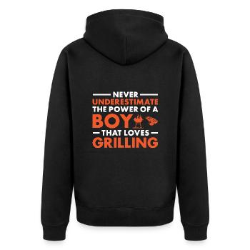 Griller Never Underestimate The Power Of A Boy - Unisex Premium Organic Zip Hoodie - black - Back - Nico (187cm)