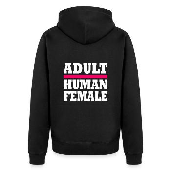 adult human female - Unisex Premium Bio Zip Hoodie - Schwarz - Hinten - Nico (187cm)