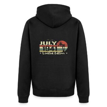 Juli Jahrgang 83. Geburtstag Geboren 1941 Vibe - Unisex Premium Bio Zip Hoodie - Schwarz - Hinten - Nico (187cm)