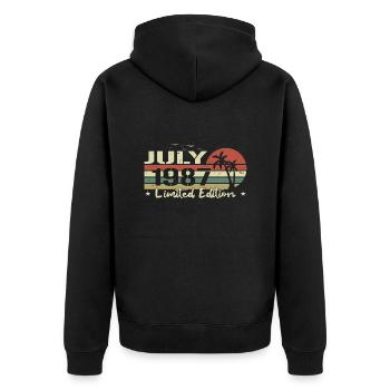 Juli 37th Anniversary Vintage Born 1987 Vibe - Unisex Premium Bio Zip Hoodie - Schwarz - Hinten - Nico (187cm)