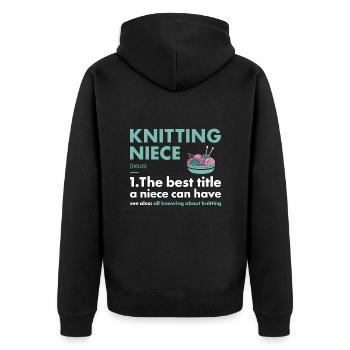 Knitter Niece Definition Knitting - Unisex Premium Organic Zip Hoodie - black - Back - Nico (187cm)