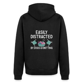 Tricoteuse facilement distraite par les chiens et le tricot - Veste à capuche bio Premium Unisexe - noir - Dos - Nico (187cm)