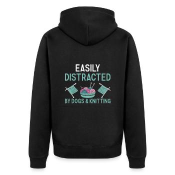 Tricoteuse facilement distraite par les chiens et le tricot - Veste à capuche bio Premium Unisexe - noir - Dos - Nico (187cm)