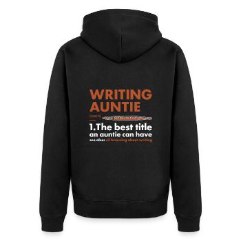 Writer Auntie Definition Writing - Unisex Premium Organic Zip Hoodie - black - Back - Nico (187cm)