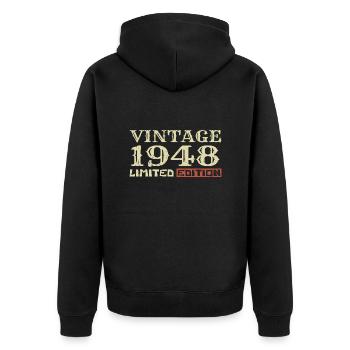 1948 Vintage: 76th Anniversary Unique Retro Gift - Unisex Premium Organic Zip Hoodie - black - Back - Nico (187cm)