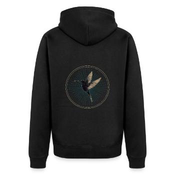 Kolibri mit Sternen - Unisex Premium Bio Zip Hoodie - Schwarz - Hinten - Nico (187cm)