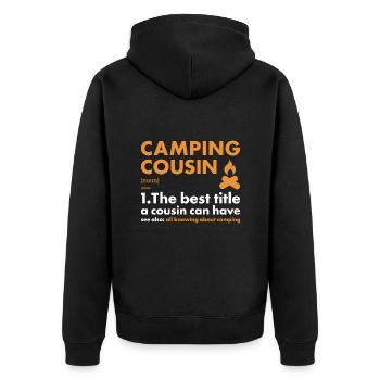 Camper Cousin Definition Camping - Unisex Premium Organic Zip Hoodie - black - Back - Nico (187cm)