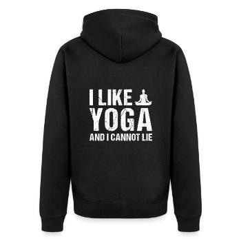 Yogi I Like Yoga - Unisex Premium Bio Zip Hoodie - Schwarz - Hinten - Nico (187cm)