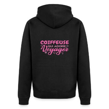 Coiffeuse globe-trotteuse passionnée de voyages - Veste à capuche bio Premium Unisexe - noir - Dos - Nico (187cm)