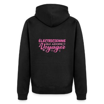 Électricienne globe-trotteuse passionnée de voyage - Veste à capuche bio Premium Unisexe - noir - Dos - Nico (187cm)