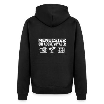 Reisende & Schreiner: Leidenschaft & Entdeckung - Unisex Premium Bio Zip Hoodie - Schwarz - Hinten - Nico (187cm)