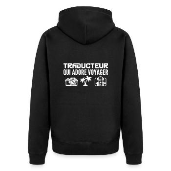 Voyageurs & Traducteurs : Passion & Découverte - Veste à capuche bio Premium Unisexe - noir - Dos - Nico (187cm)