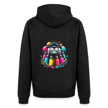 Drôle de loutre avec beaucoup de couleurs vives - Veste à capuche bio Premium Unisexe - noir - Dos - Nico (187cm)
