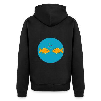 Fish, Fish, Fishing, Angler, Couple, Couple, Heart - Unisex Premium Organic Zip Hoodie - black - Back - Nico (187cm)