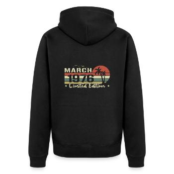 March Vintage 48th Anniversary Born 1976 Vibe - Unisex Premium Organic Zip Hoodie - black - Back - Nico (187cm)