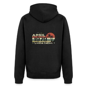 April Vintage 45th Anniversary Born 1979 Vibe - Unisex Premium Organic Zip Hoodie - black - Back - Nico (187cm)