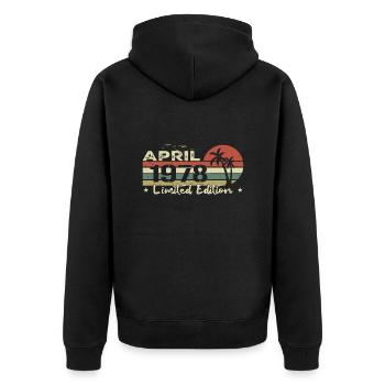 April Vintage 46th Anniversary Born 1978 Vibe - Unisex Premium Organic Zip Hoodie - black - Back - Nico (187cm)