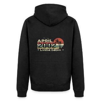 April Jahrgang 22. Jahrestag Geboren 2002 Vibe - Unisex Premium Bio Zip Hoodie - Schwarz - Hinten - Nico (187cm)