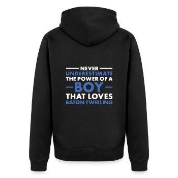 Twirler Never Underestimate The Power Of A Boy - Unisex Premium Organic Zip Hoodie - black - Back - Nico (187cm)